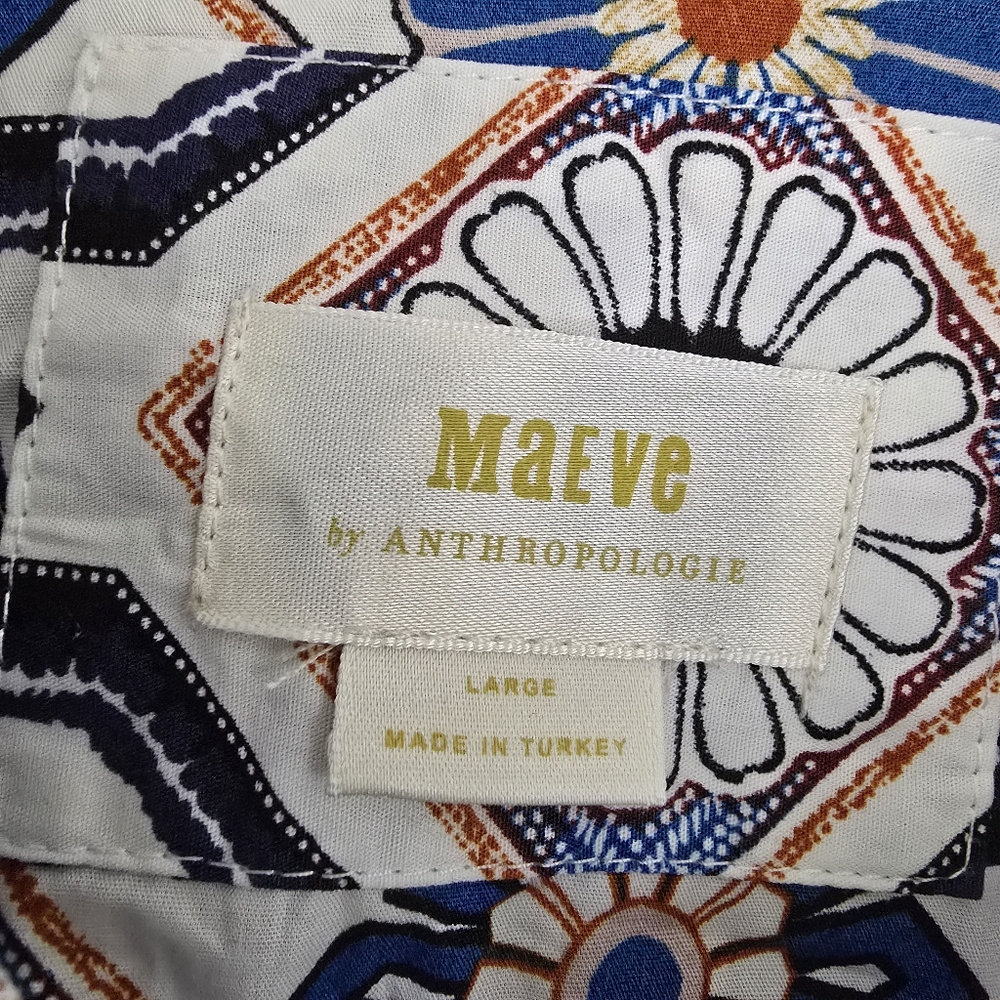 Anthropologie Maeve The Bettina in Sapphire White Tile Tiered Shirt Dress, Large - Picture 5 of 13